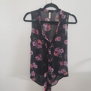 Floral Black Tank with Front Tie